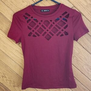 SHEIN Women's Maroon Cutout Tshirt Size Small